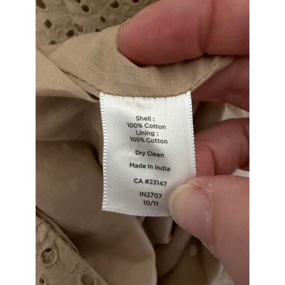 Talbots women’s dress V-neck tan eyelet aline feminine floral cotton plus size  - Picture 4 of 9